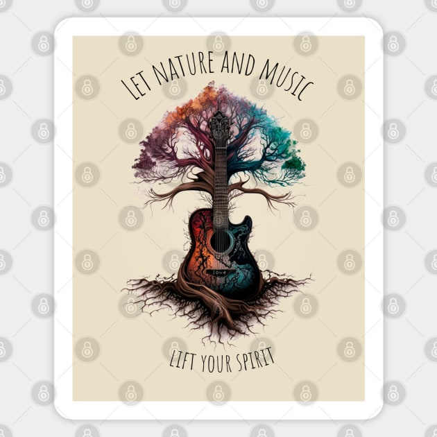 Acoustic Guitar Tree of Life |Gift for Guitar Player | Nature Guitarist | Motivational quotes Sticker by T-signs